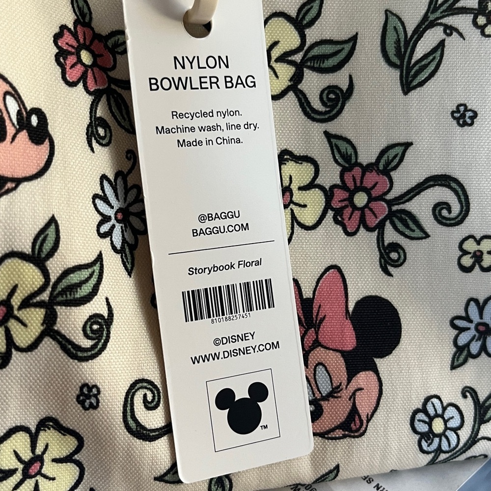 Disney BAGGU SOLD OUT storybook Minnie Mouse floral bowler bag purse cream pink - Picture 5 of 5